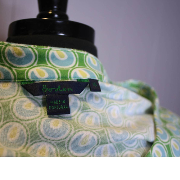 Boden Long Sleeve Dress Modal Scoop Neck Graphic Print Green Blue Tan Wh… - Picture 3 of 3